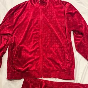 Red velour tracksuit